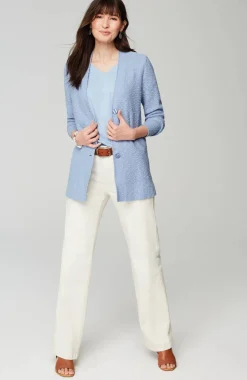 Slub-Textured Button-Front Cardi