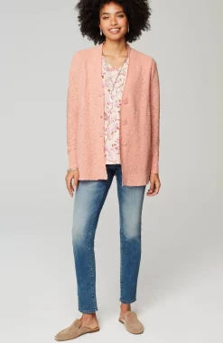 Slub-Textured Button-Front Cardi