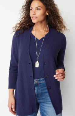 Slub-Textured Button-Front Cardi