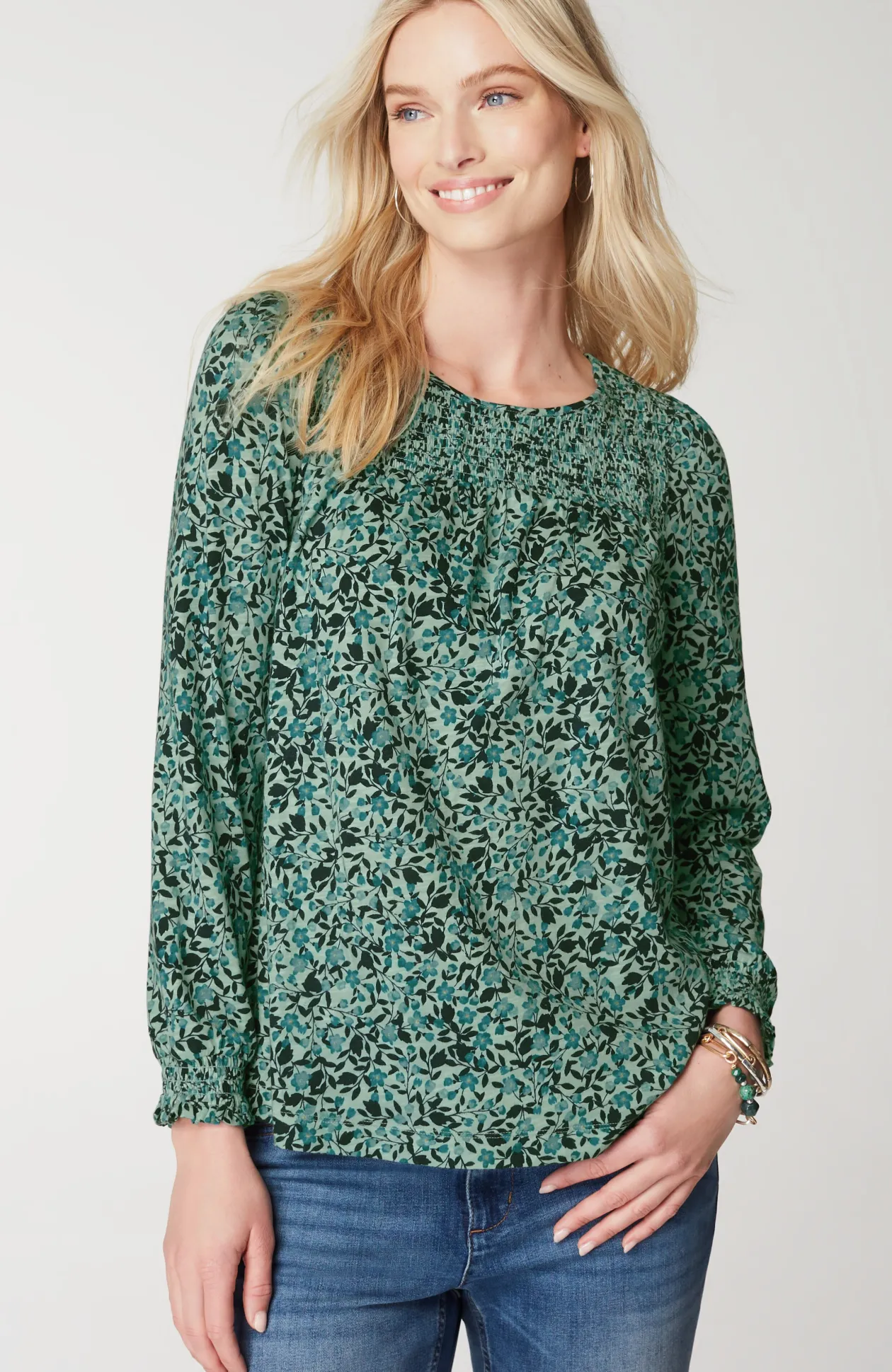 Smocked Floral Top