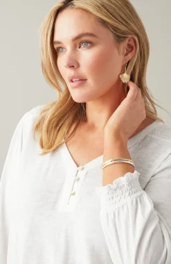 Smocked-Sleeve Henley Top