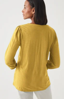 Smocked-Sleeve Henley Top