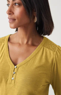 Smocked-Sleeve Henley Top