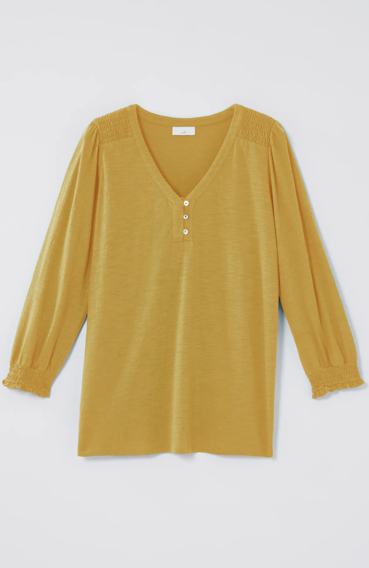 Smocked-Sleeve Henley Top