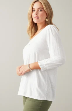 Smocked-Sleeve Henley Top