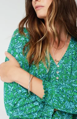 Smocked-Sleeve Henley Top