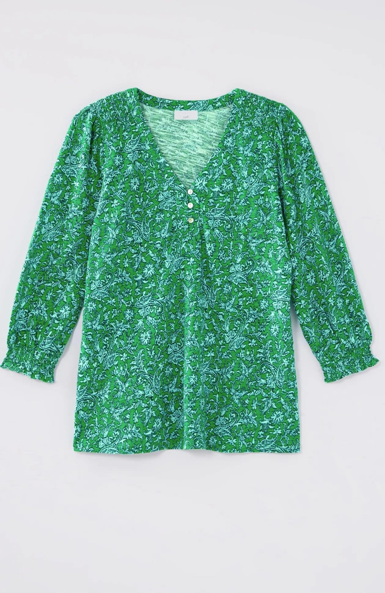 Smocked-Sleeve Henley Top
