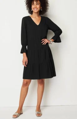 Smocked-Sleeves Tiered Dress