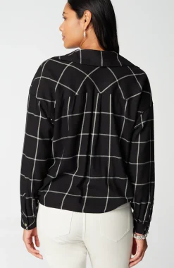 Soft-Brushed Plaid Twist-Front Shirt