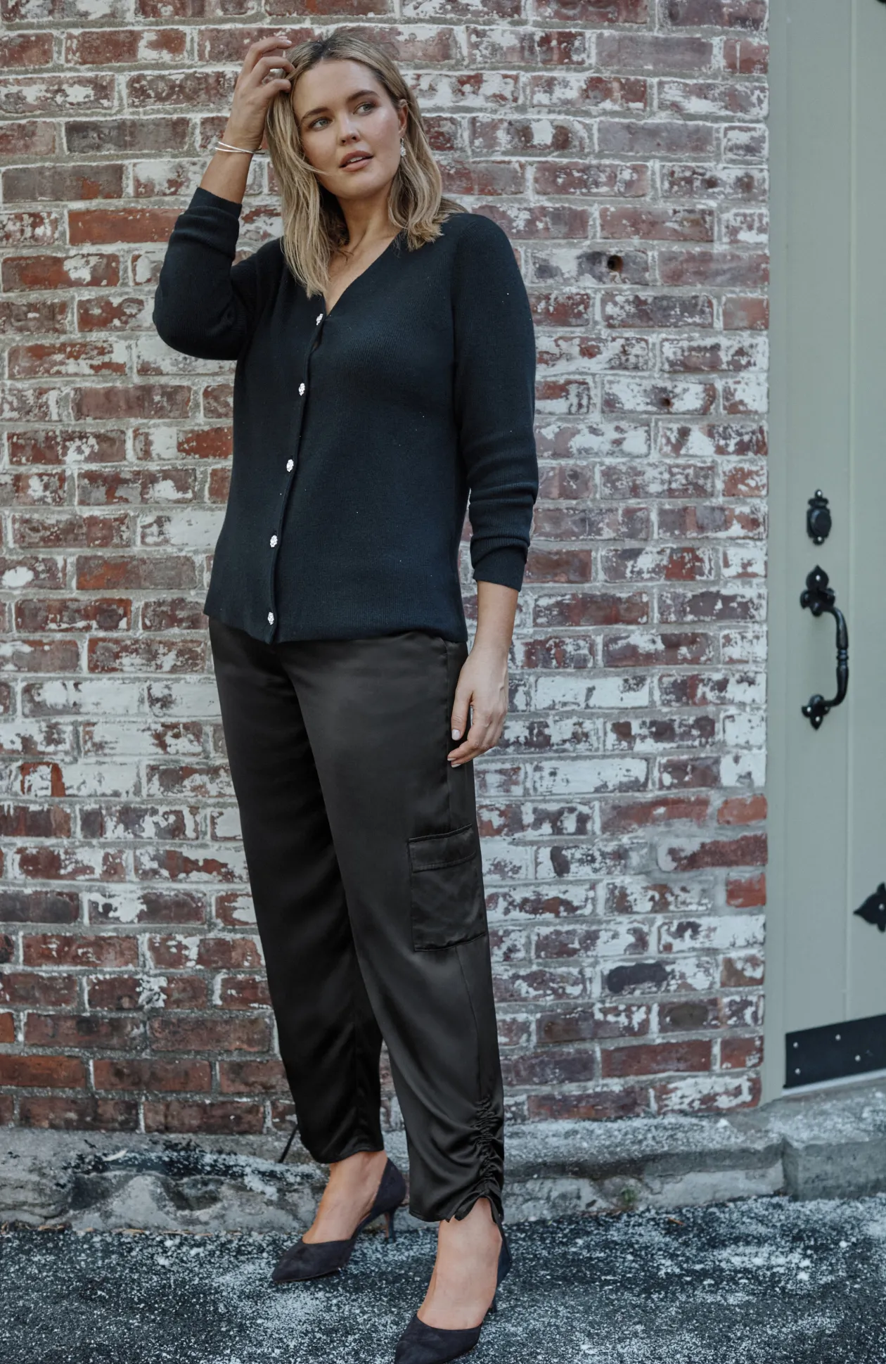 Straight-Leg Satin Cargo Pants
