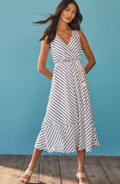 Striped A-Line Belted Dress