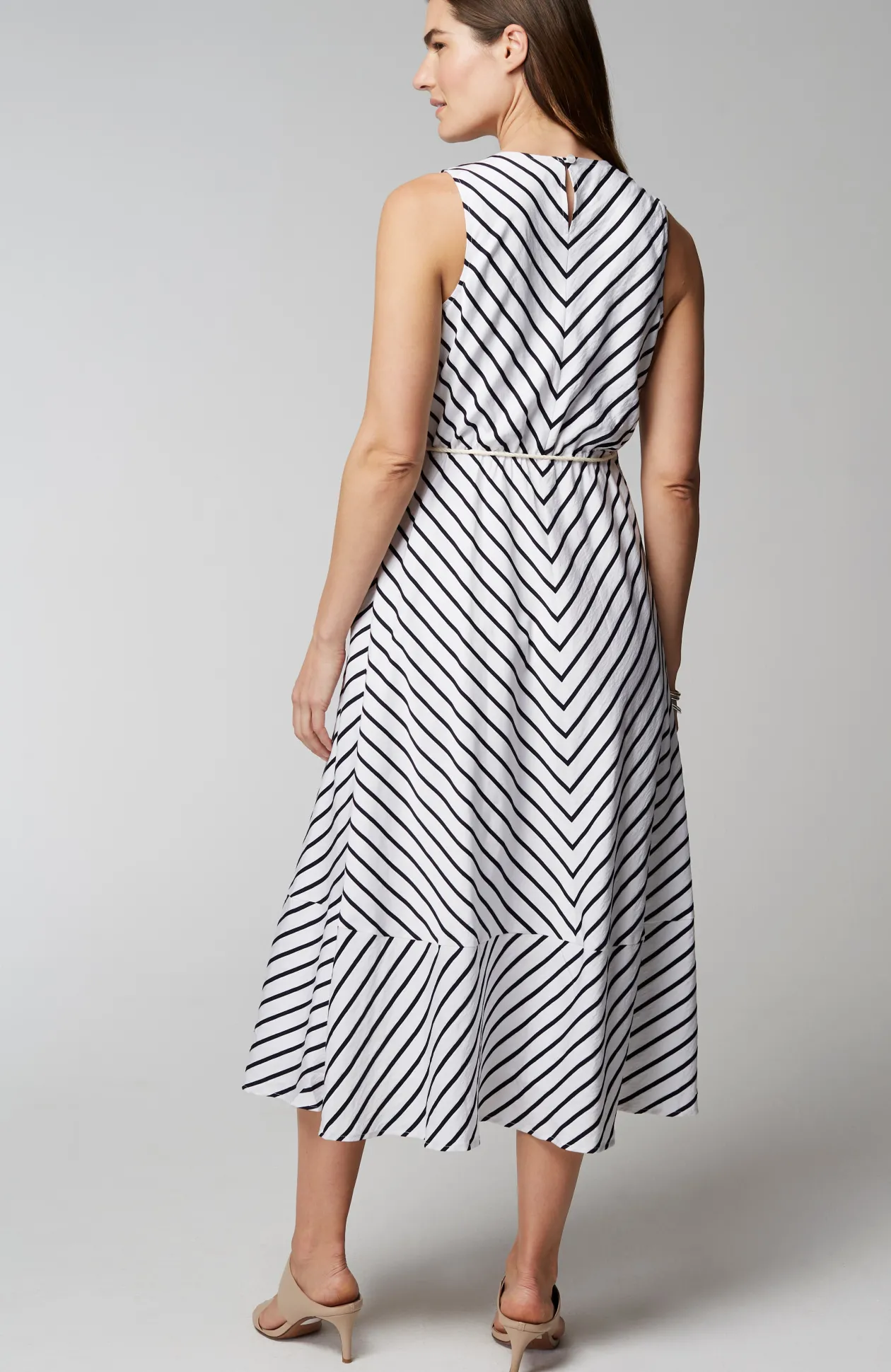 Striped A-Line Belted Dress