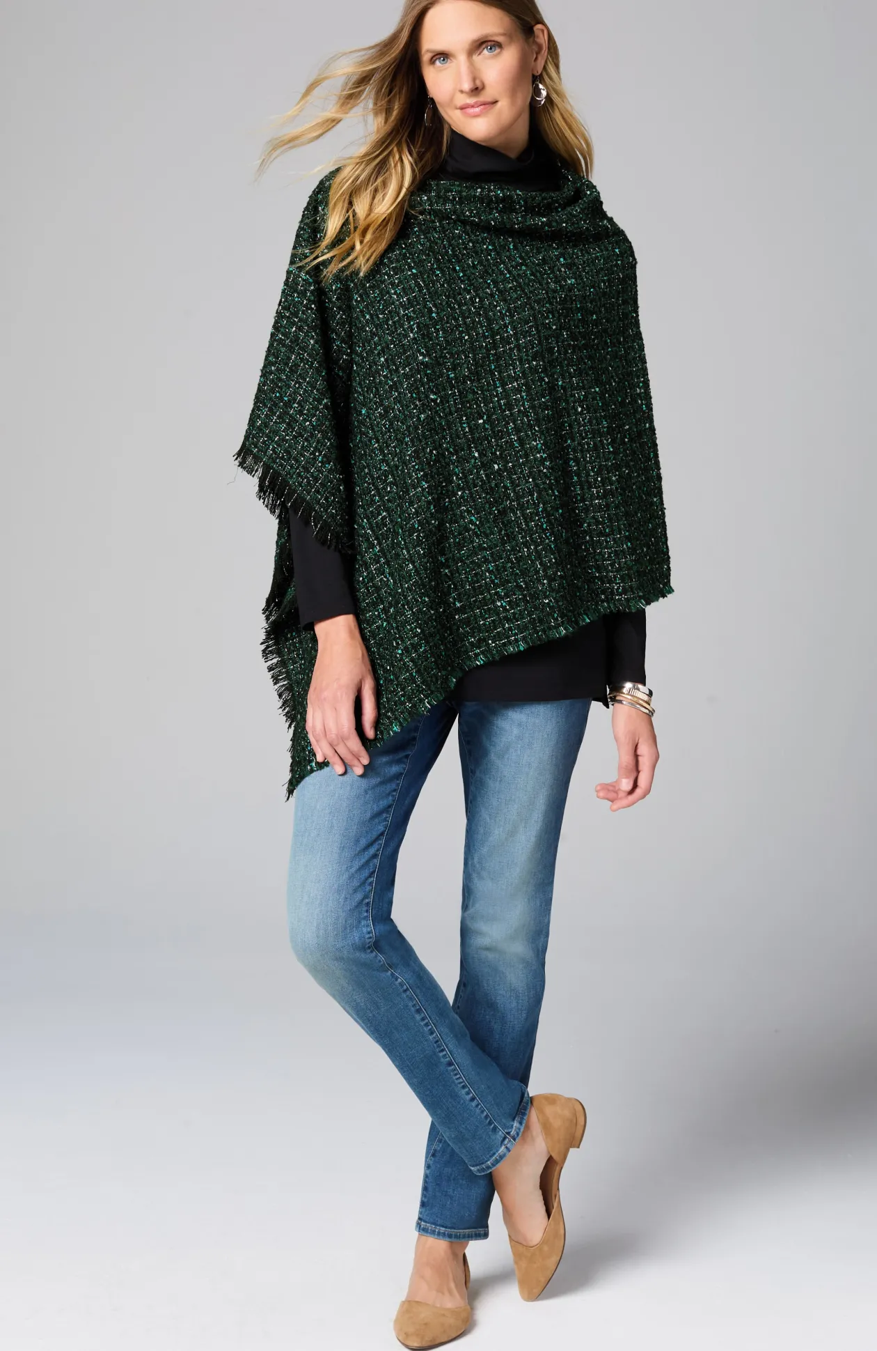 Textured Tweed Poncho