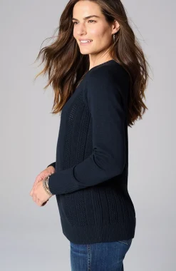 Textured-Sides Crew-Neck Sweater