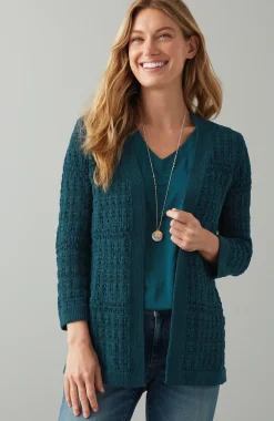 Textured-Stitch Open-Front Cardi