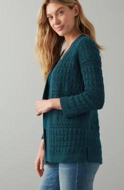 Textured-Stitch Open-Front Cardi