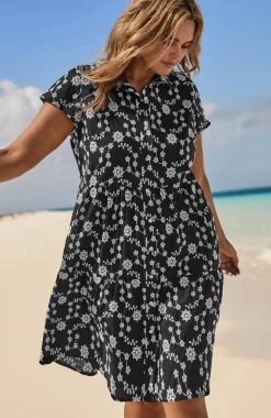Tiered Embroidery Shirtdress
