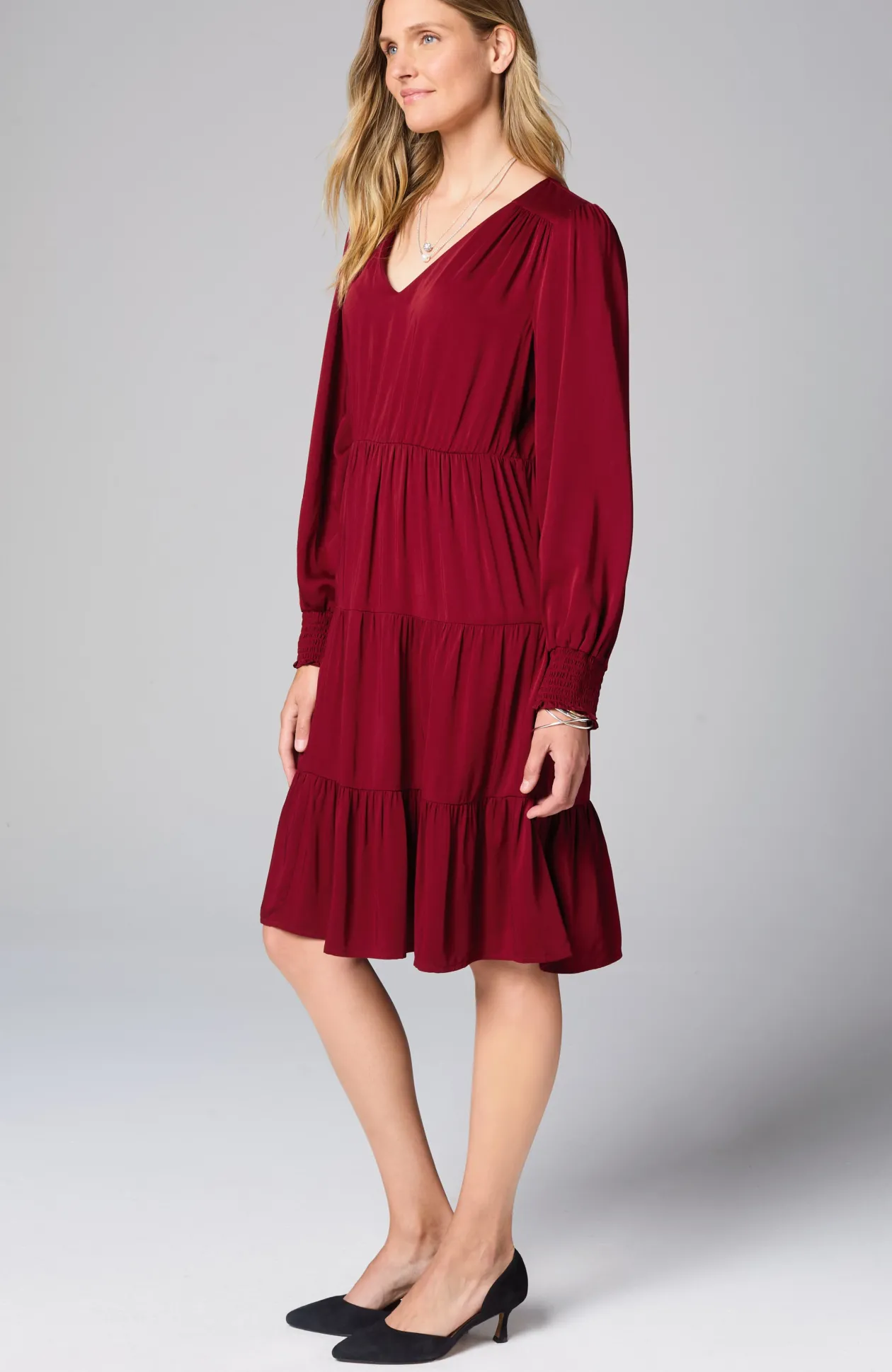 Tiered Smocked-Sleeve Dress