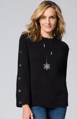Tweed Buttoned-Sleeve Sweater