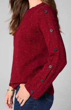 Tweed Buttoned-Sleeve Sweater