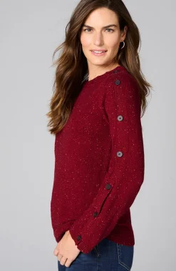 Tweed Buttoned-Sleeve Sweater