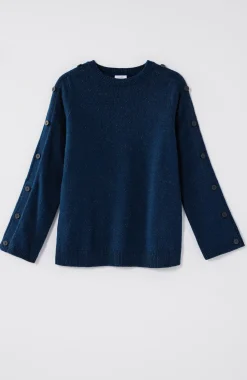 Tweed Buttoned-Sleeve Sweater