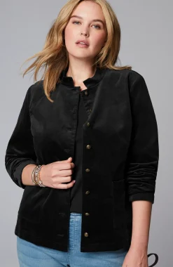 Velveteen-Stretch Military Jacket
