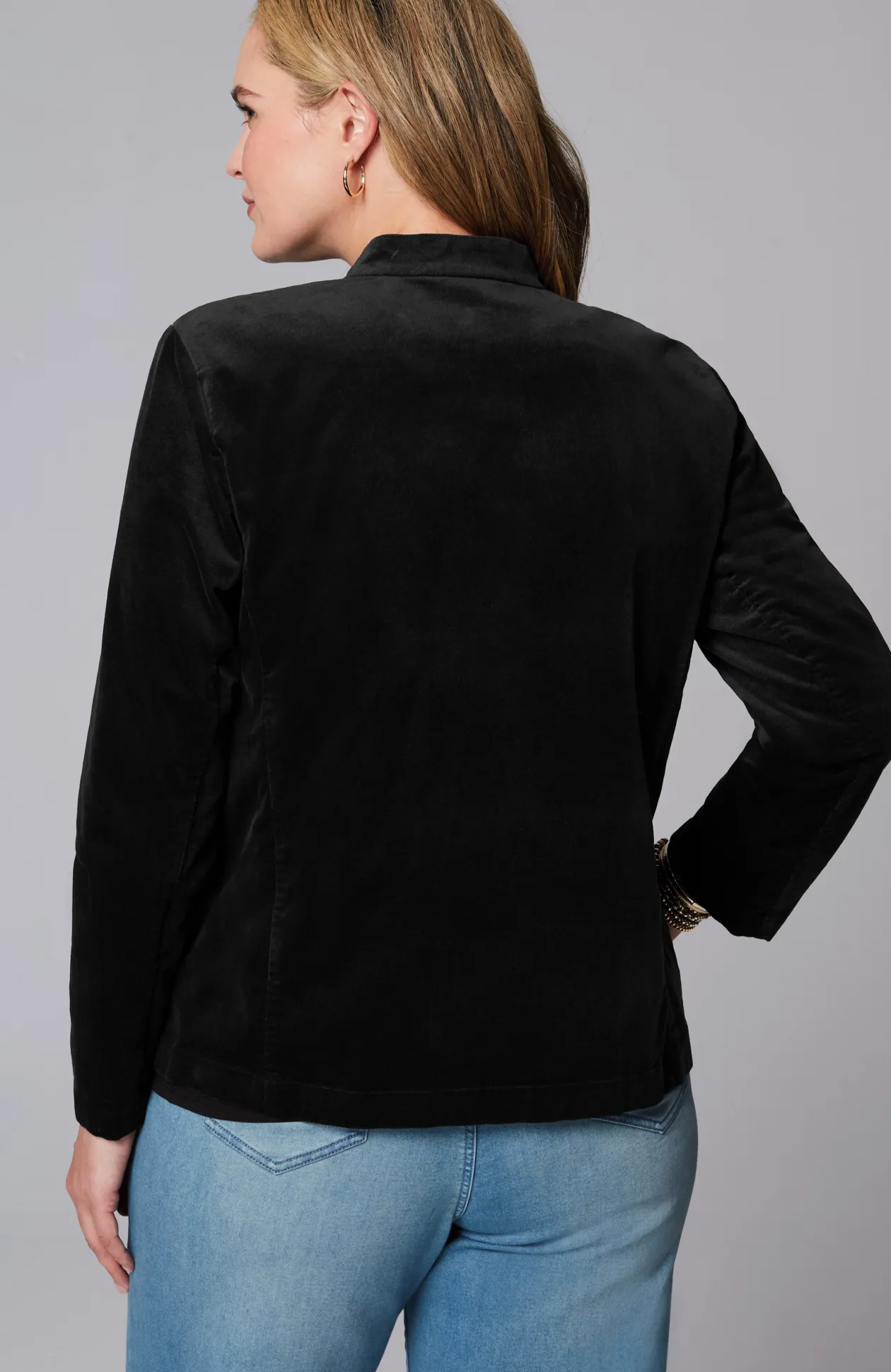 Velveteen-Stretch Military Jacket