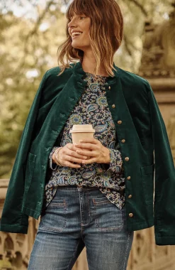 Velveteen-Stretch Military Jacket