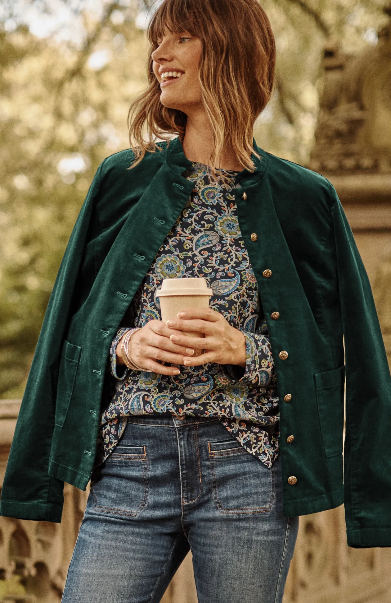 Velveteen-Stretch Military Jacket
