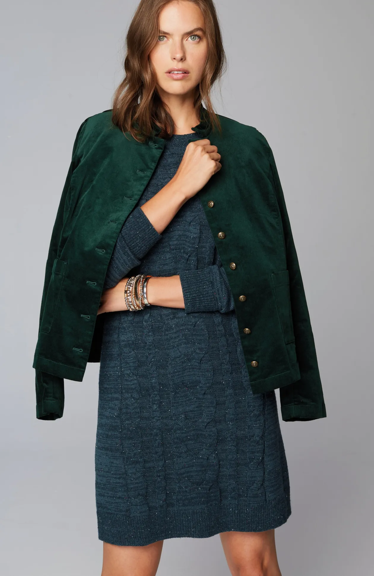 Velveteen-Stretch Military Jacket