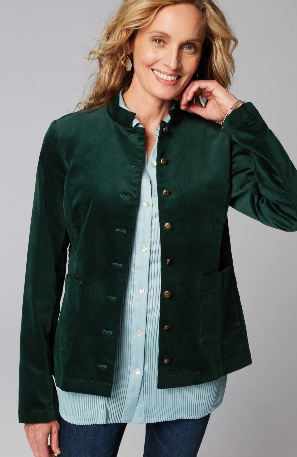 Velveteen-Stretch Military Jacket