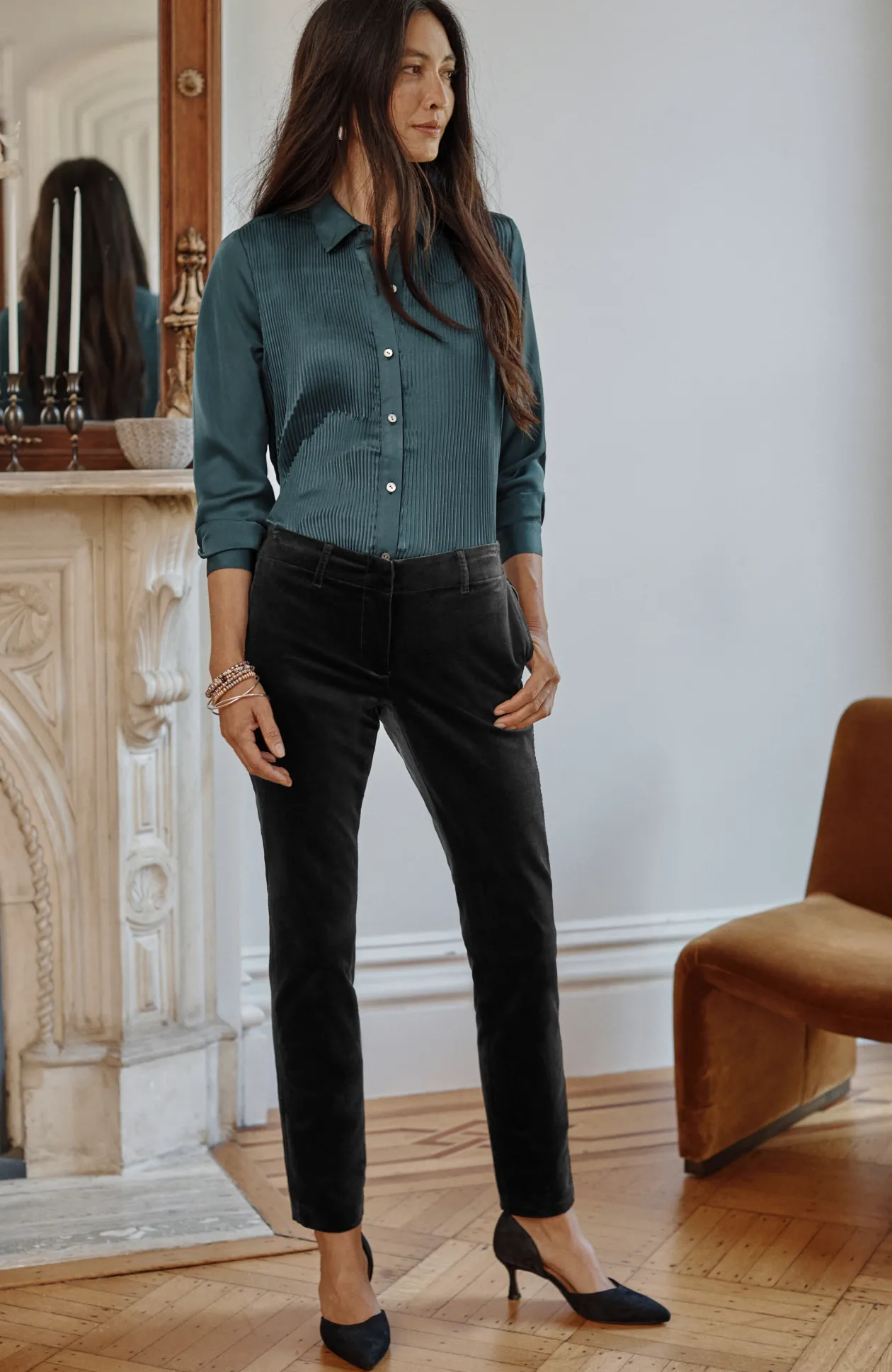 Velveteen-Stretch Slim-Leg Pants