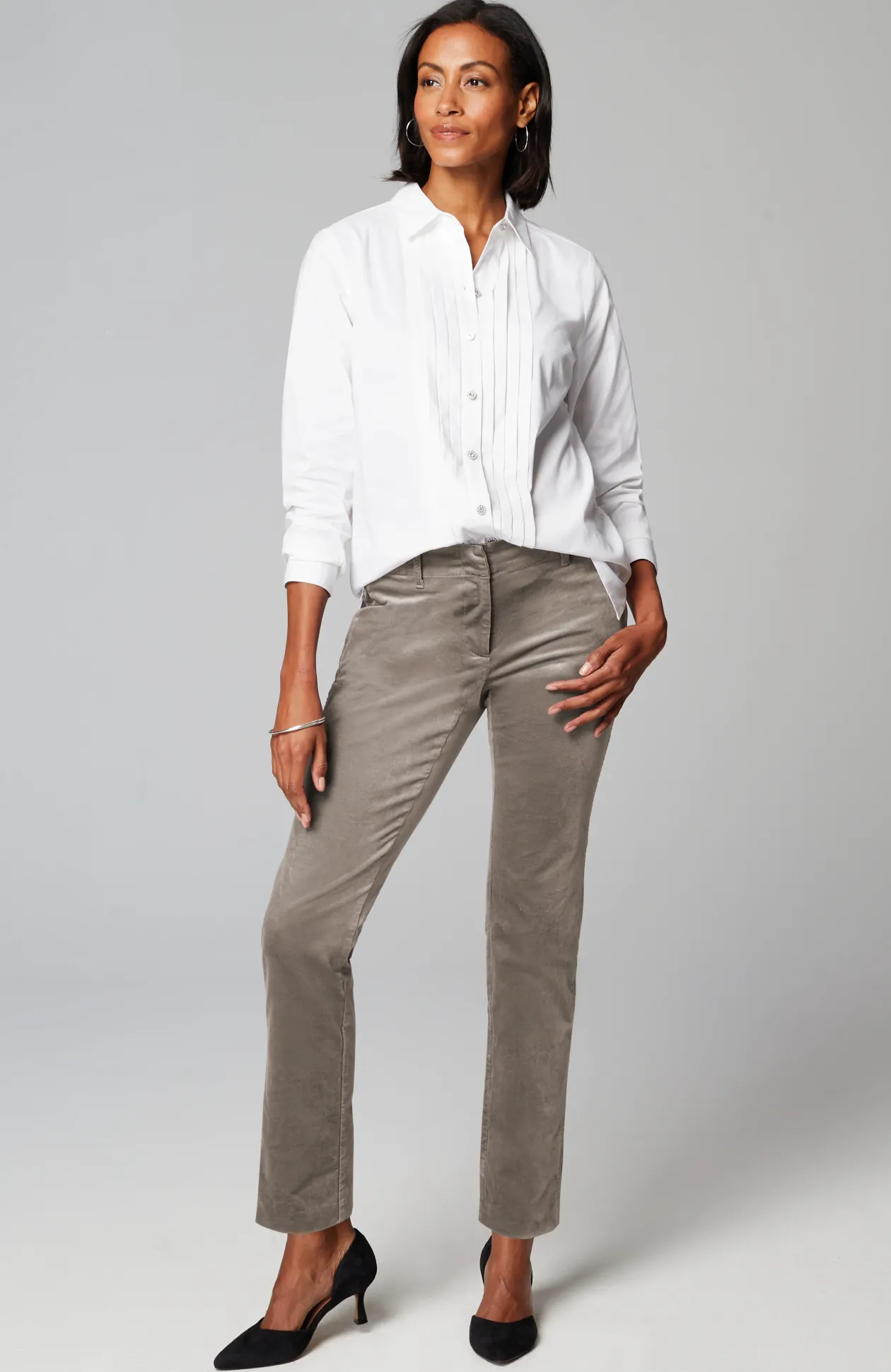 Velveteen-Stretch Slim-Leg Pants