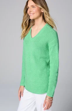 Waffle-Textured V-Neck Pullover