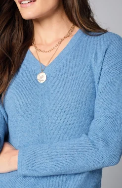 Waffle-Textured V-Neck Pullover