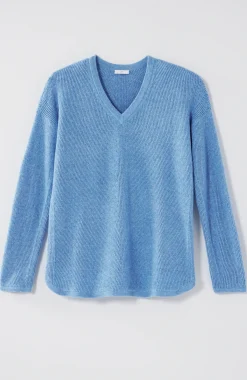 Waffle-Textured V-Neck Pullover