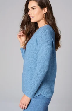 Waffle-Textured V-Neck Pullover