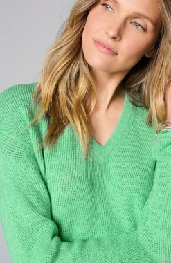Waffle-Textured V-Neck Pullover