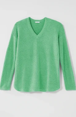 Waffle-Textured V-Neck Pullover