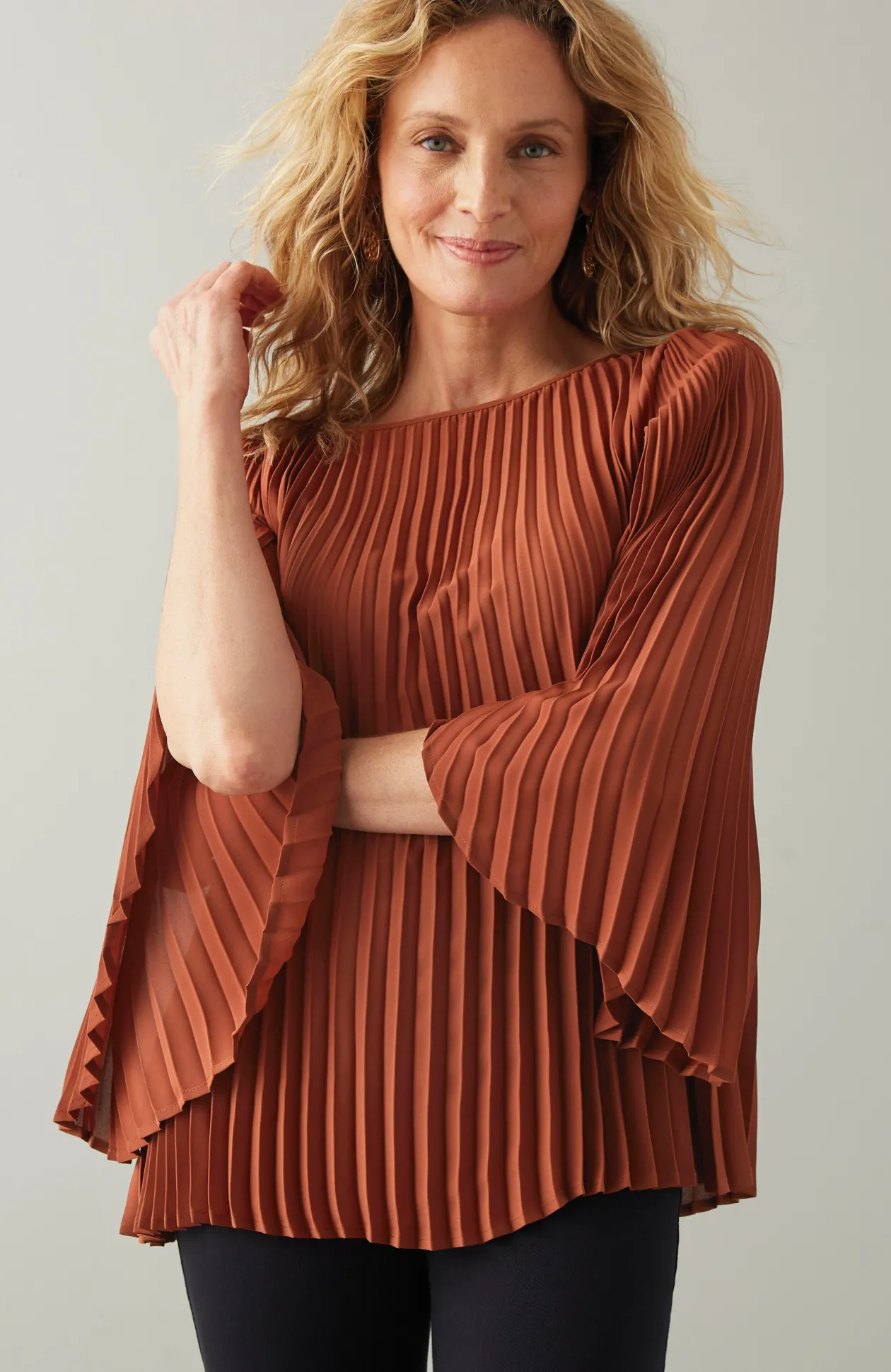 Wearever Boat-Neck Pleated Top