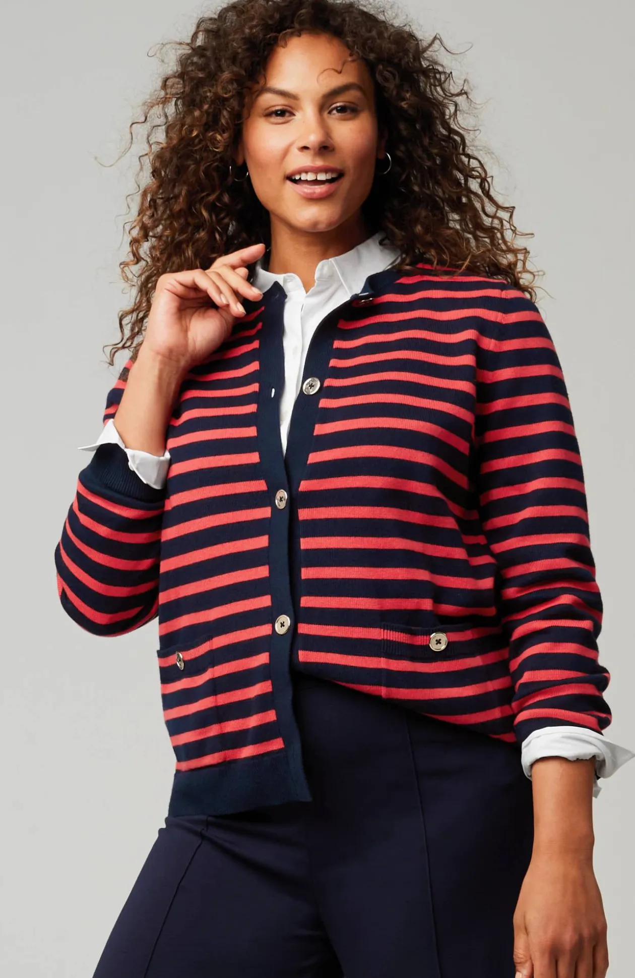 Wearever Button-Front Striped Cardi