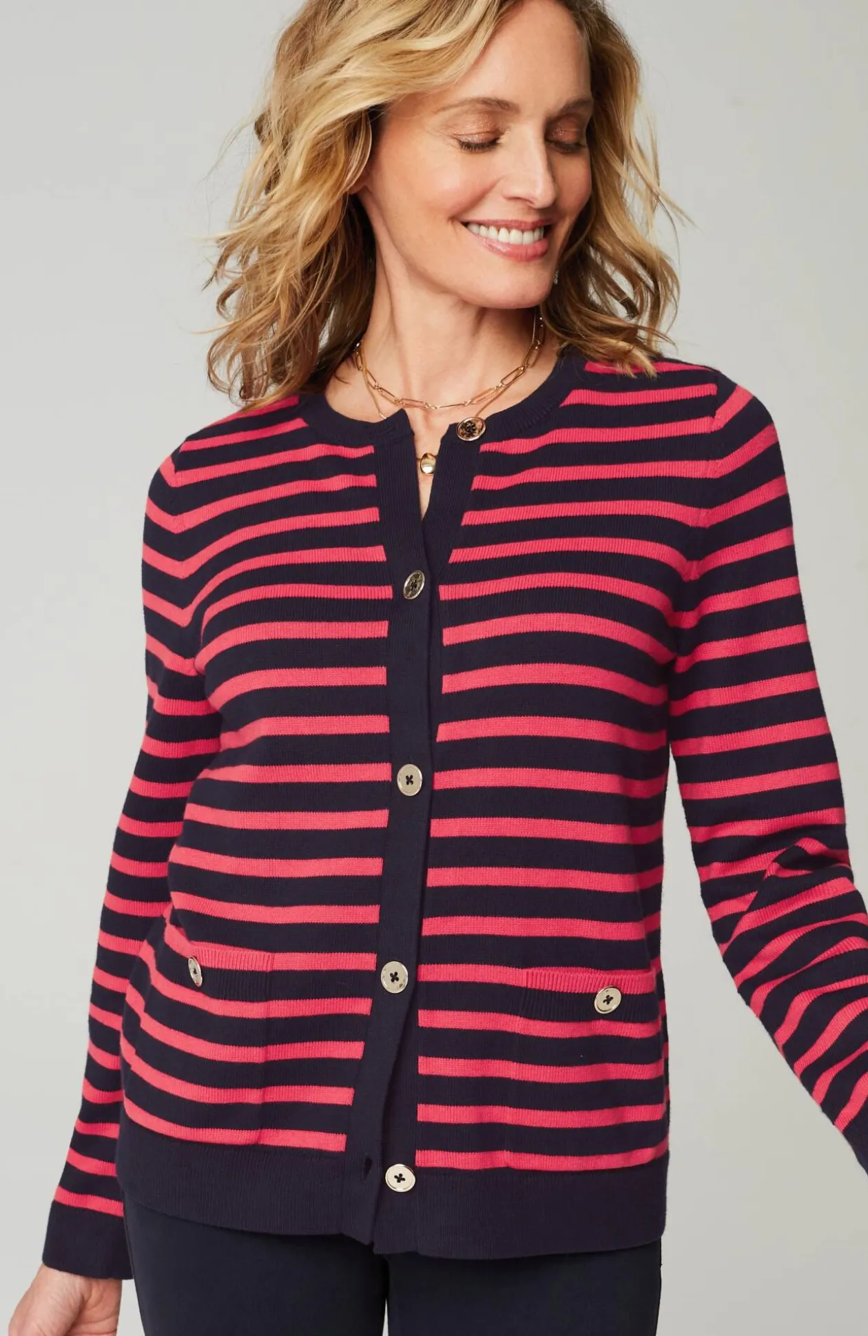 Wearever Button-Front Striped Cardi