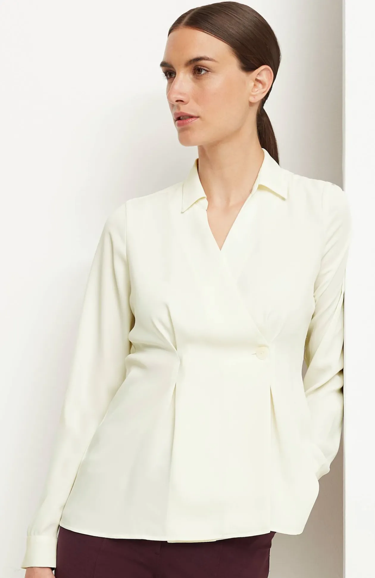 Wearever Easy-Care Pleated One-Button Top