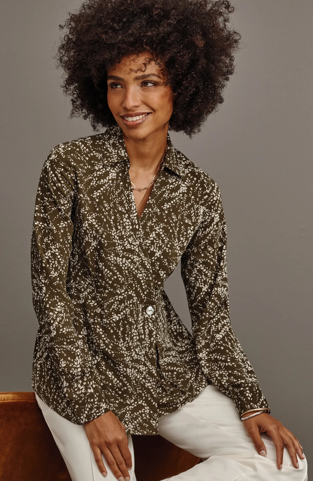 Wearever Easy-Care Pleated One-Button Top