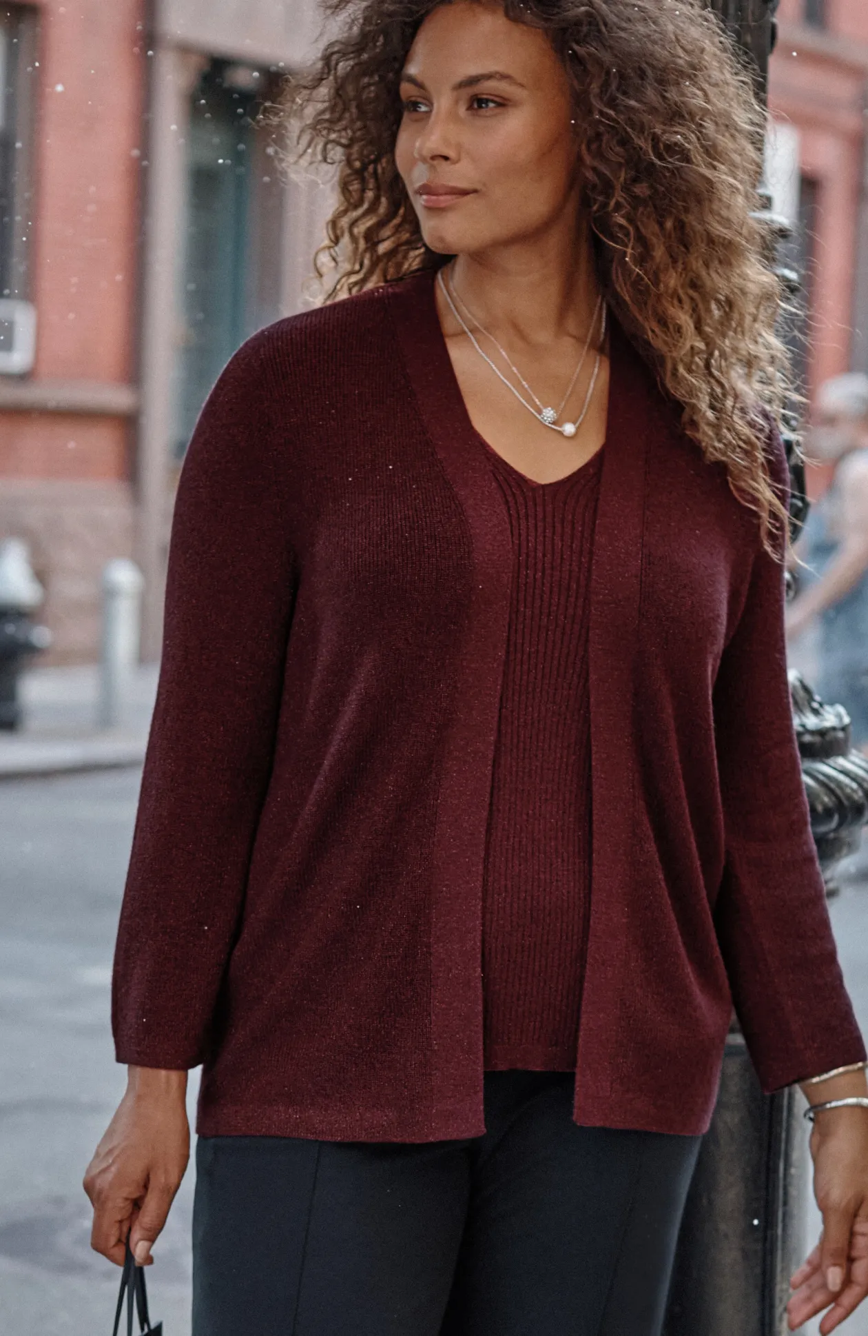 Wearever Rib-Textured Sparkle Cardi