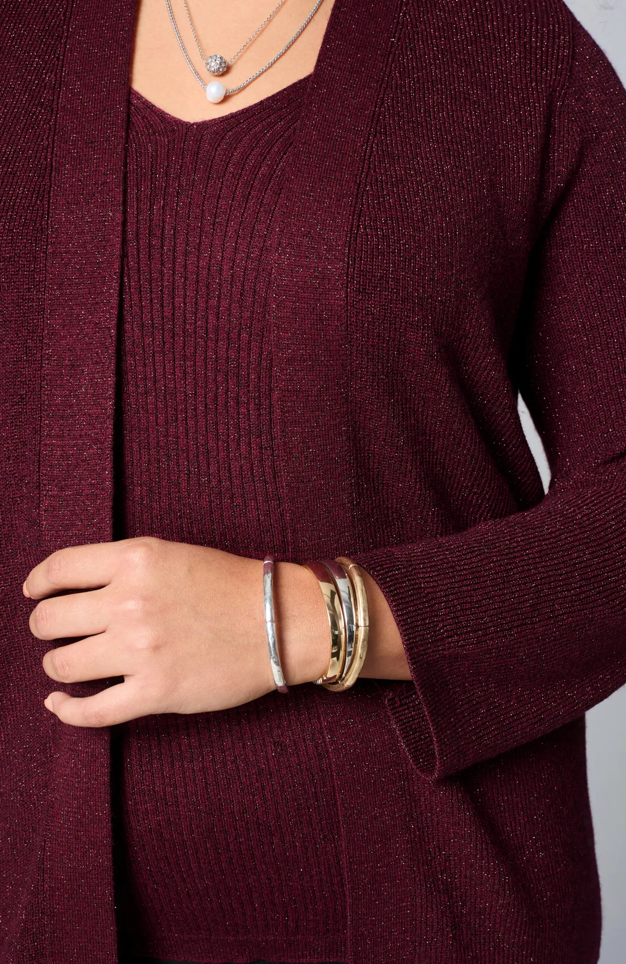Wearever Rib-Textured Sparkle Cardi