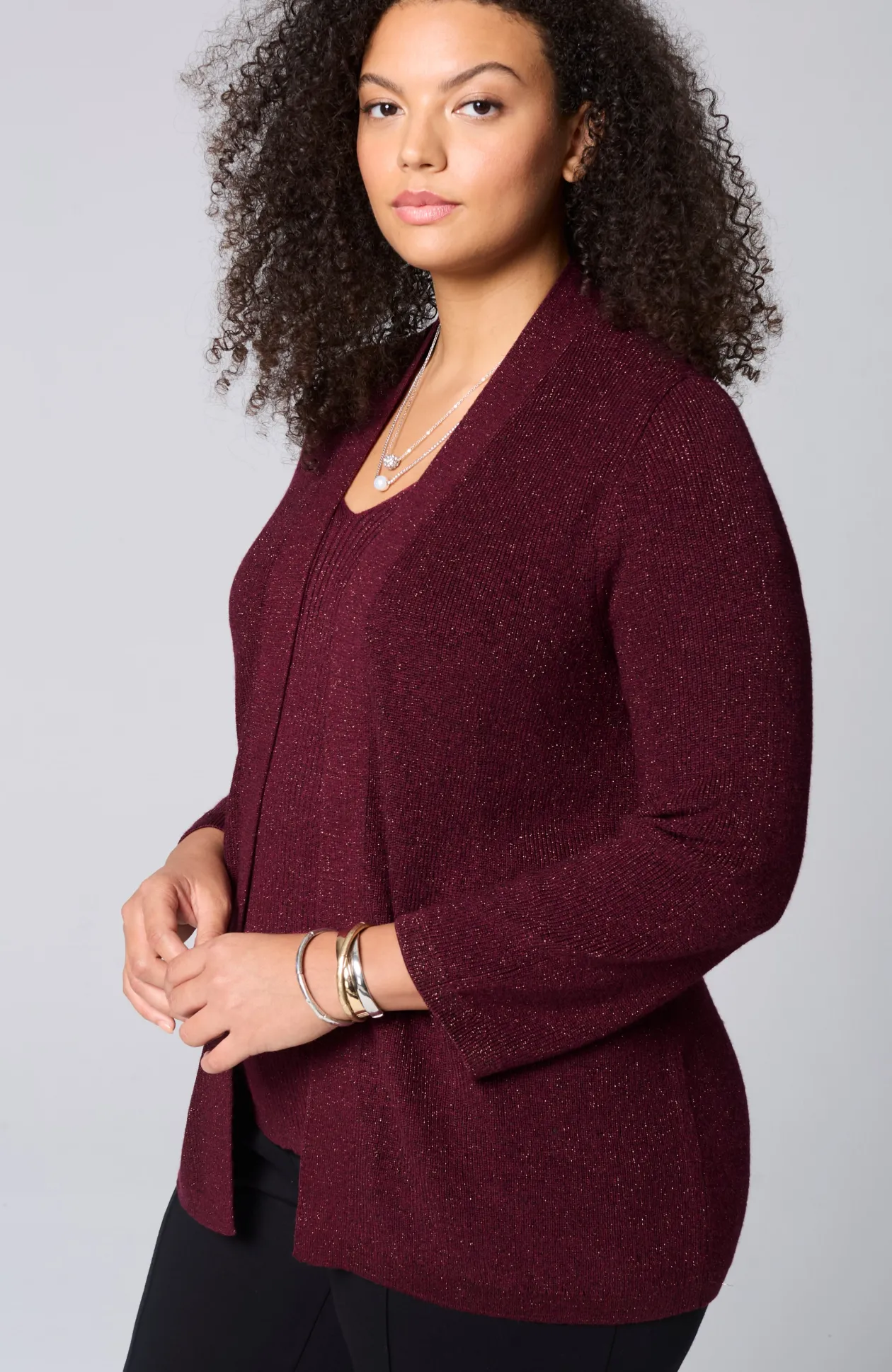 Wearever Rib-Textured Sparkle Cardi