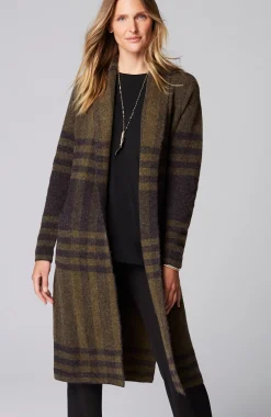 Wearever Shawl-Collar Plaid Sweater Coat