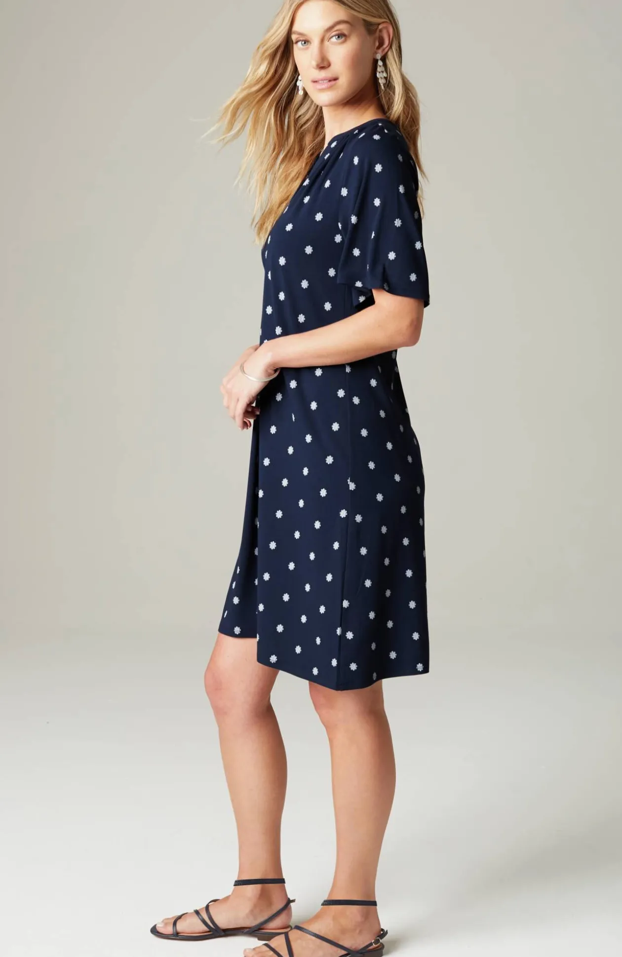 Wearever Shirred-Neckline Flutter-Sleeve Dress